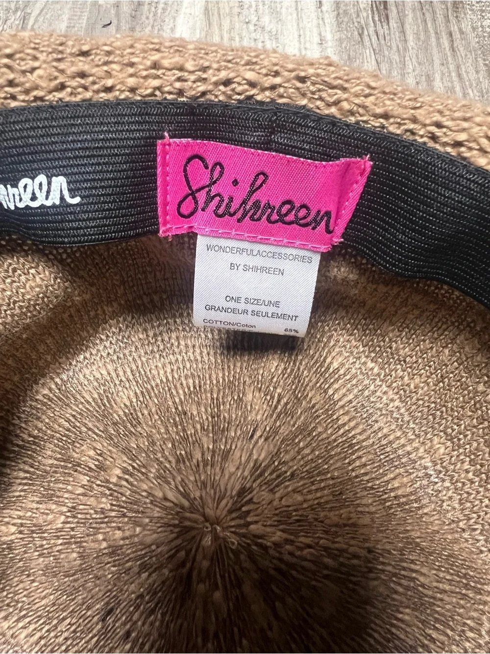 Shihreen Packable Cotton Blend Wide Turn Brim Sun Hat in Tan
